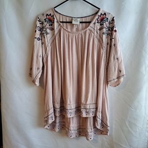 Knox Rose Pink Short Sleeve Boho Blouse Size L